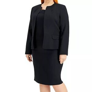 Le Suit Cardigan Jacket Blazer & Sheath Dress Set Black Womens Plus Size 14W